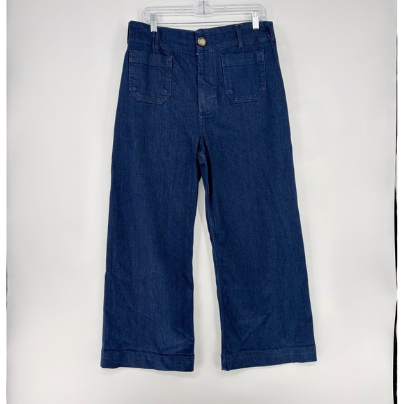 Maeve by Anthropologie Denim - Maeve Anthropologie Colette Wide Leg Cropped Jeans Dark Wash Blue Size 31